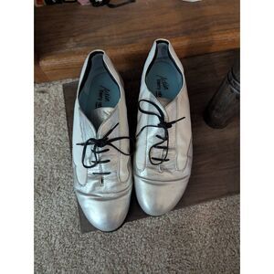 Thierry Rabotin Women's Size 40 US 10 White Silver Lace Up Comfort Shoes Sneaker